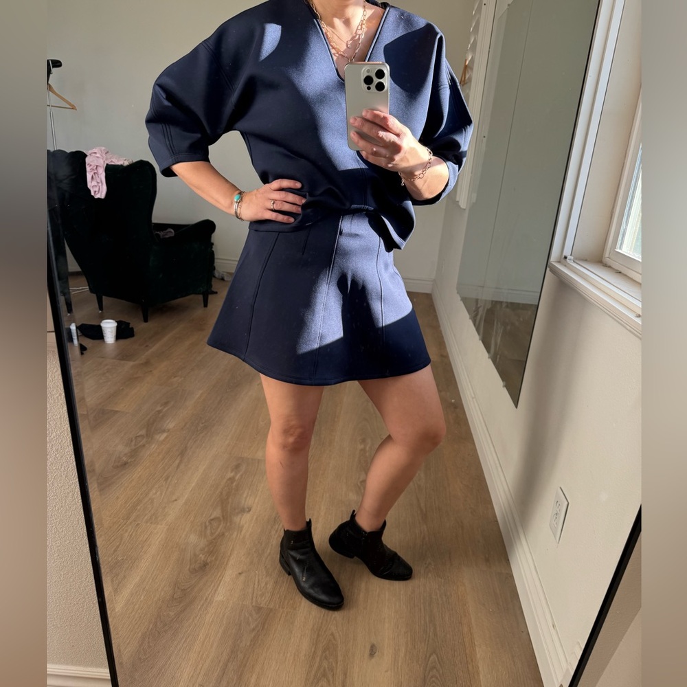 Anthropologie Navy Blue Top and Skirt Set size Small